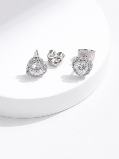 925 Sterling Silver 0.6 Karat Moissanite Heart Shape Stud Earrings