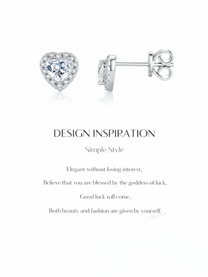 925 Sterling Silver 0.6 Karat Moissanite Heart Shape Stud Earrings