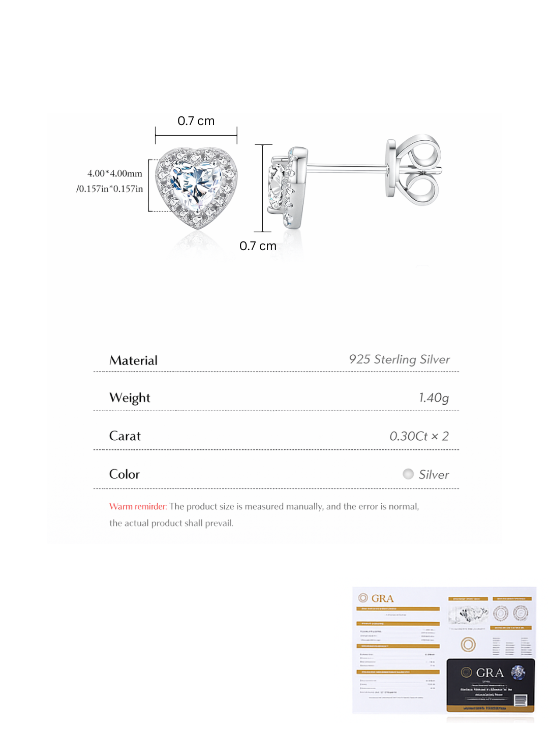 925 Sterling Silver 0.6 Karat Moissanite Heart Shape Stud Earrings
