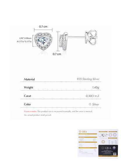 925 Sterling Silver 0.6 Karat Moissanite Heart Shape Stud Earrings