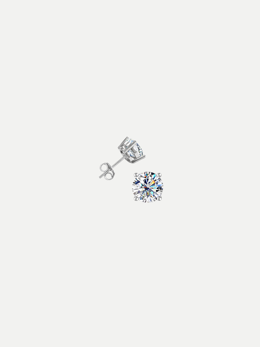 925 Sterling Silver Moissanite Round Brilliant Cut Stud Earrings