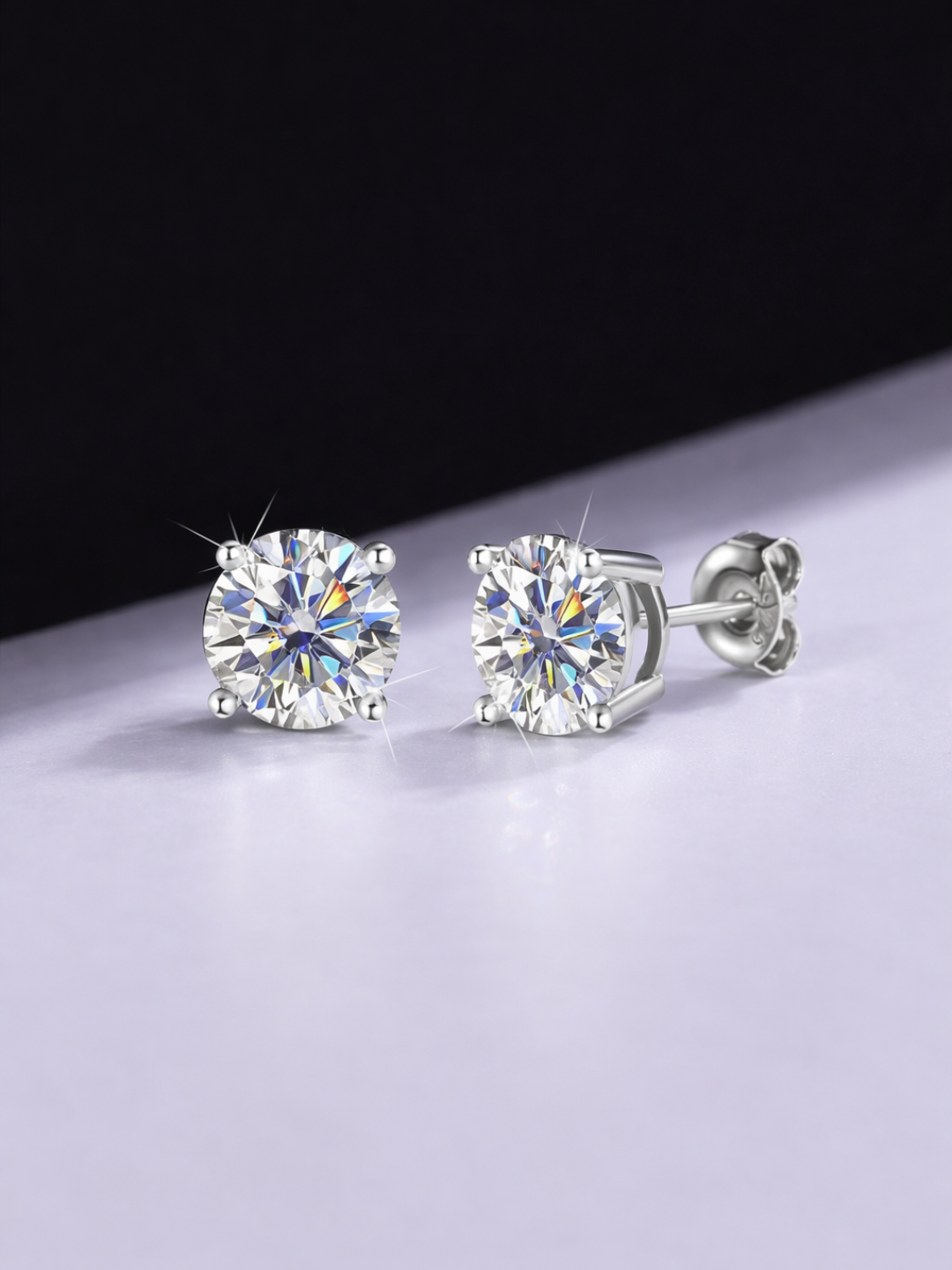 925 Sterling Silver Moissanite Round Brilliant Cut Stud Earrings