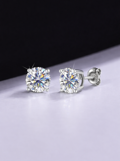 925 Sterling Silver Moissanite Round Brilliant Cut Stud Earrings