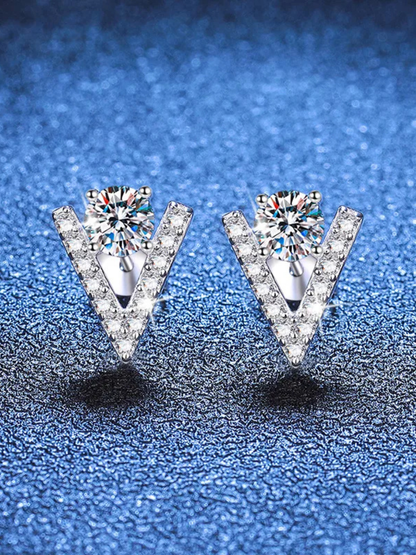 925 Sterling Silver 1.0ct Moissanite 'V' Shape Stud Earrings