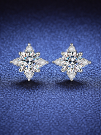 925 Sterling Silver 1.0ct Moissanite Floral Shape Stud Earrings