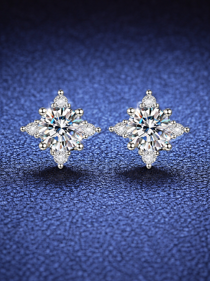 925 Sterling Silver 1.0ct Moissanite Floral Shape Stud Earrings