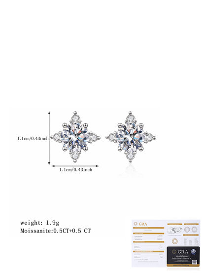 925 Sterling Silver 1.0ct Moissanite Floral Shape Stud Earrings