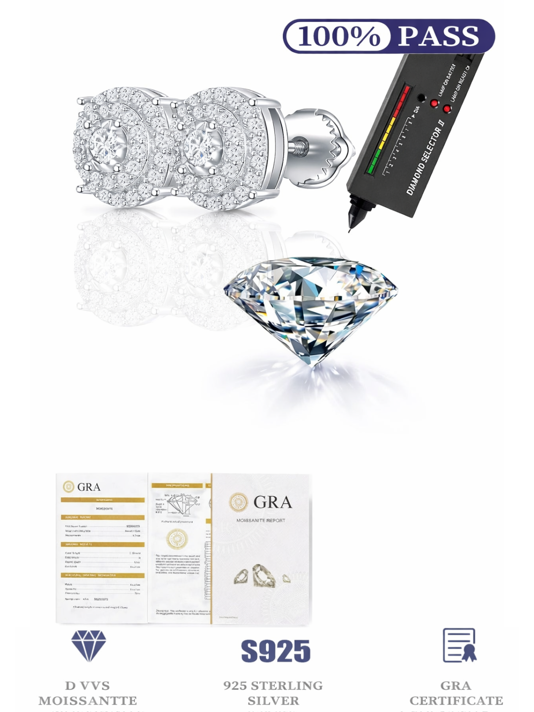 925 Sterling Silver 0.48 Karat Moissanite Flower Cluster Stud Earrings