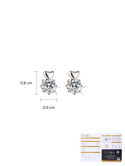 925 Sterling Silver 1.0ct  Moissanite Mini Puffy Heart Stud Earrings