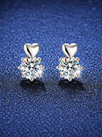 925 Sterling Silver 1.0ct  Moissanite Mini Puffy Heart Stud Earrings