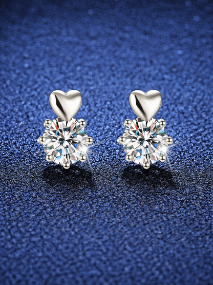 925 Sterling Silver 1.0ct  Moissanite Mini Puffy Heart Stud Earrings