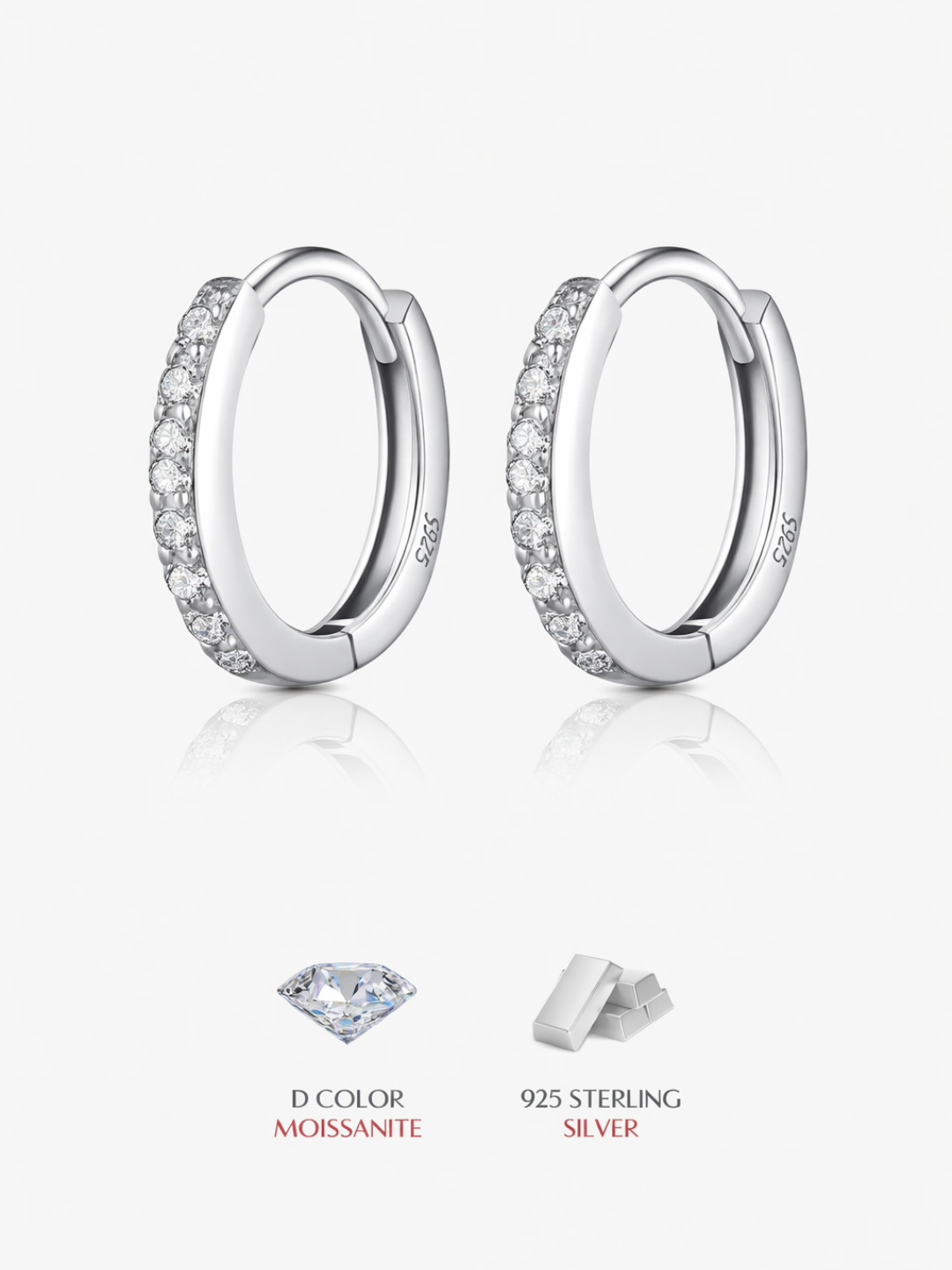 925 Sterling Silver Moissanite Minimalist Hoop Earrings