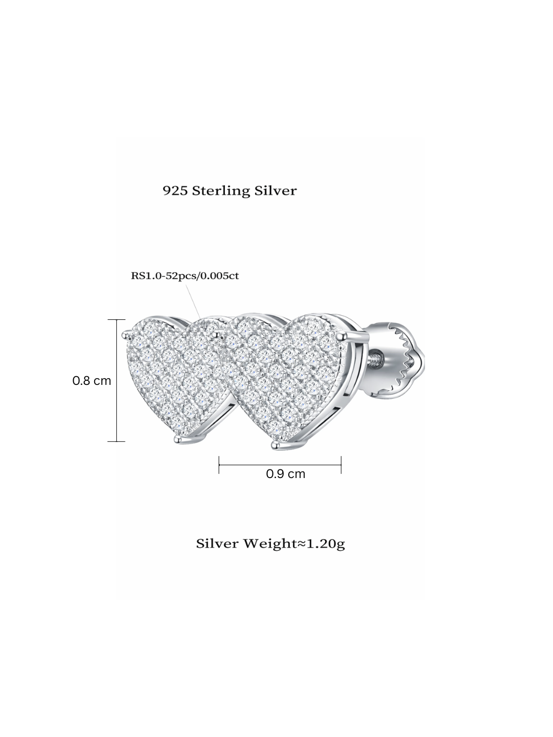 925 Sterling Silver Moissanite Heart Shape Cluster Stud Earrings