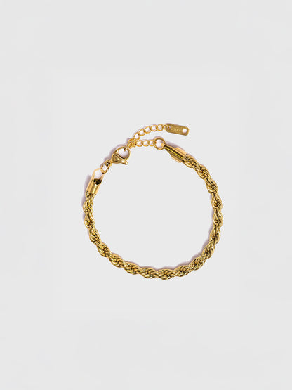 18KT Gold-Plated Women’s Rope Chain Bracelet with Twisted Detailing &amp; Lobster Clasp | Waterproof, Hypoallergenic, Tarnish-Free
