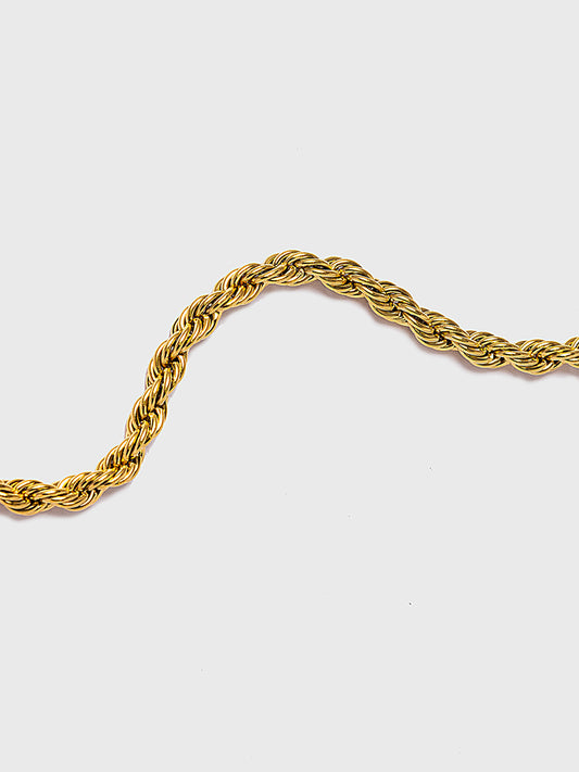 18KT Gold-Plated Women’s Rope Chain Bracelet with Twisted Detailing &amp; Lobster Clasp | Waterproof, Hypoallergenic, Tarnish-Free