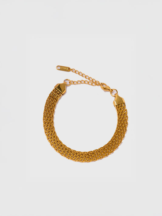 18KT Gold-Plated Women’s Wide Mesh Link Bracelet with Lobster Clasp | Waterproof, Hypoallergenic, Tarnish-Free