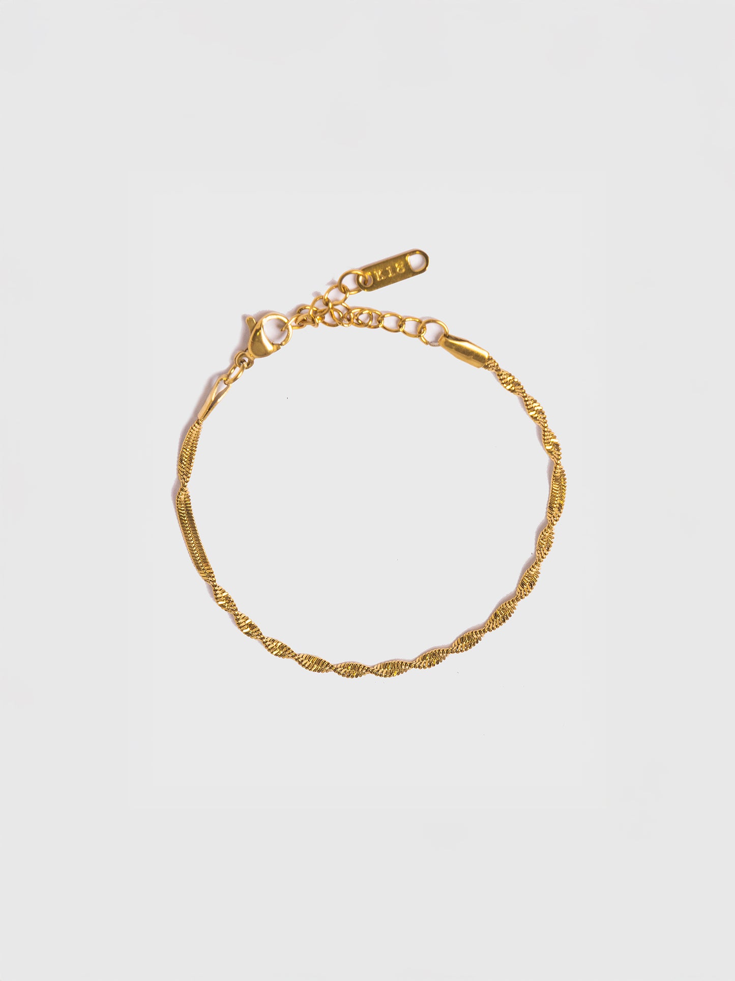 18KT Gold-Plated Women’s Twisted Herringbone Chain Bracelet with Lobster Clasp | Waterproof, Hypoallergenic, Tarnish-Free