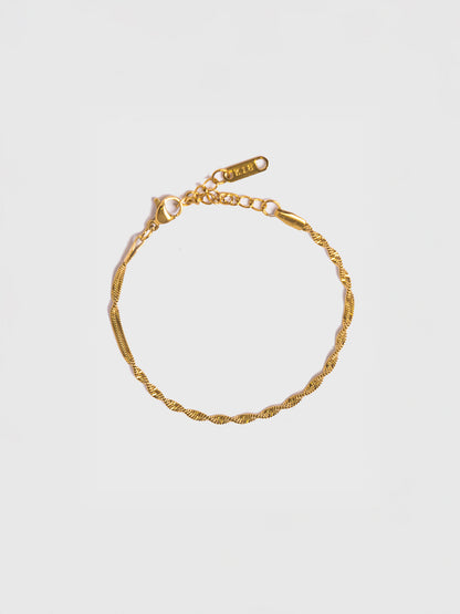 18KT Gold-Plated Women’s Twisted Herringbone Chain Bracelet with Lobster Clasp | Waterproof, Hypoallergenic, Tarnish-Free