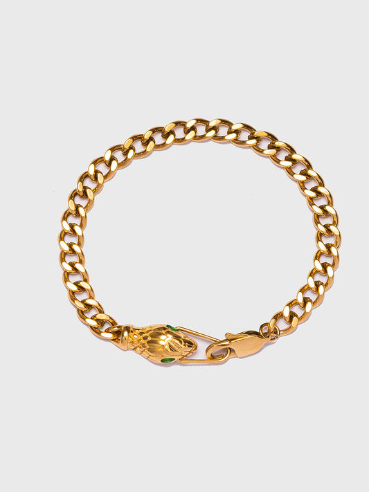 18KT Gold-Plated Women’s Curb Chain Bracelet with Snake Head Detailing &amp; Lobster Clasp | Waterproof, Hypoallergenic, Tarnish-Free