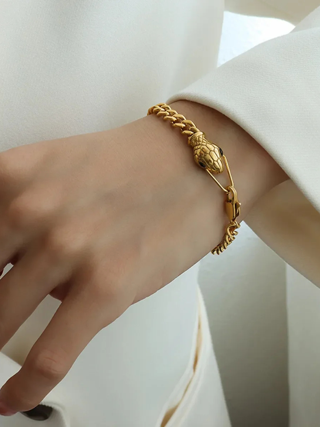 18KT Gold-Plated Snake Head Curb Chain Bracelet