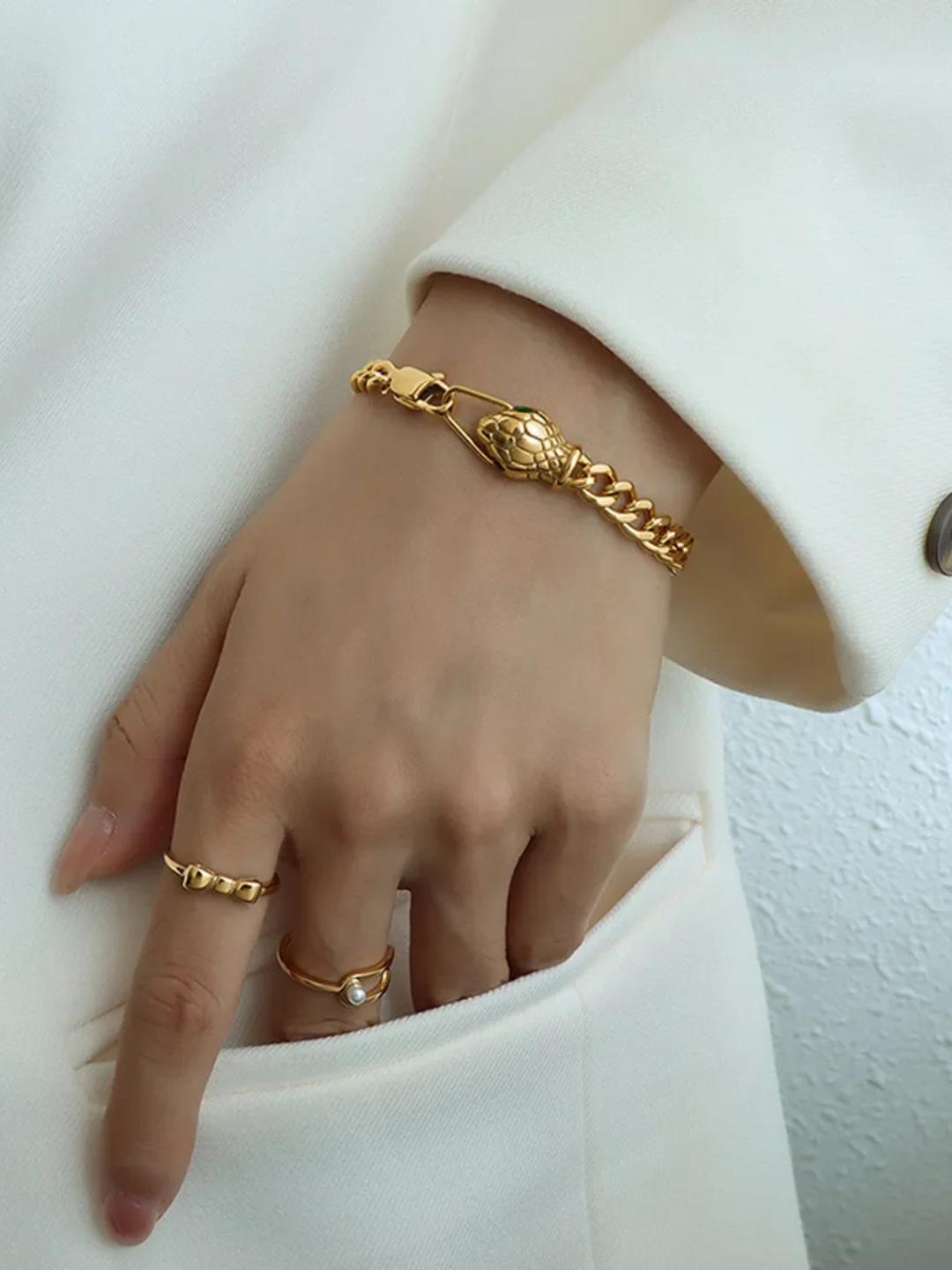 18KT Gold-Plated Snake Head Curb Chain Bracelet