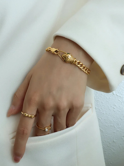 18KT Gold-Plated Snake Head Curb Chain Bracelet