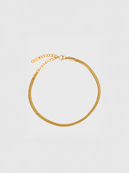 18KT Gold-Plated Women’s Herringbone Chain Bracelet with Lobster Clasp | Waterproof, Hypoallergenic, Tarnish-Free