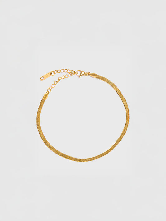 18KT Gold-Plated Women’s Herringbone Chain Bracelet with Lobster Clasp | Waterproof, Hypoallergenic, Tarnish-Free