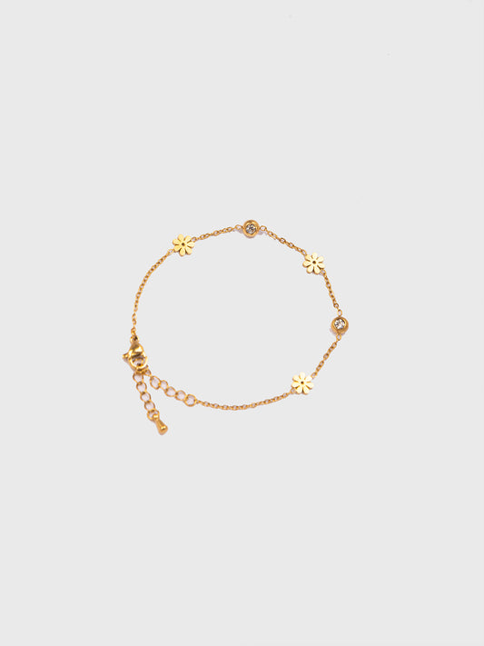 18KT Gold-Plated Women’s Daisy Reversible CZ Ball Bracelet with Dainty Chain &amp; Lobster Clasp | Waterproof, Hypoallergenic, Tarnish-Free