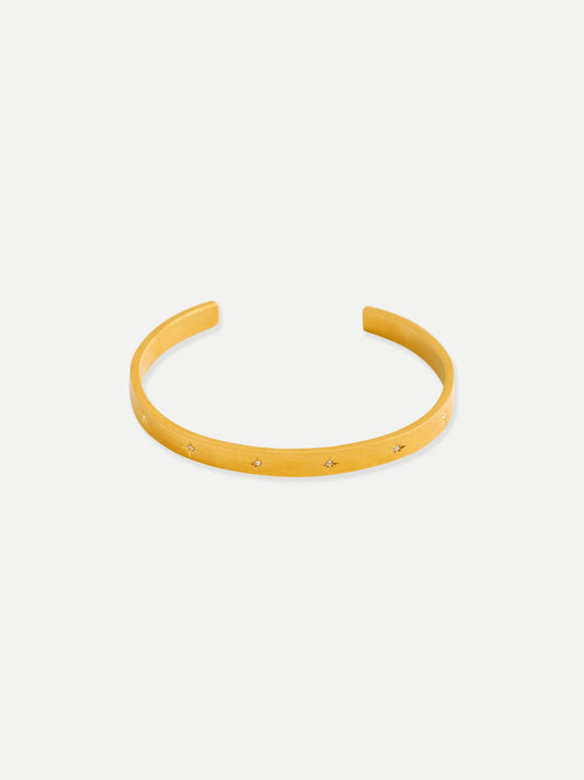 18KT Gold-Plated Women’s Star CZ Cuff Bracelet | Waterproof, Hypoallergenic, Tarnish-Free