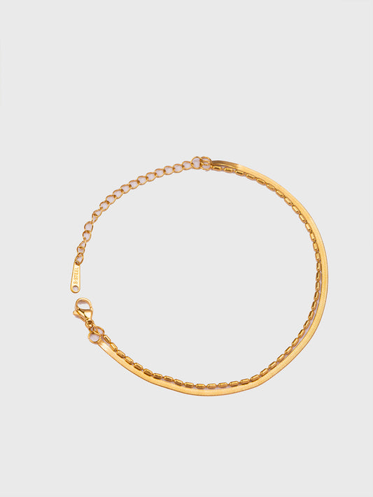 18KT Gold-Plated Women’s Snake &amp; Bone Beads Chain Bracelet with Lobster Clasp | Waterproof, Hypoallergenic, Tarnish-Free
