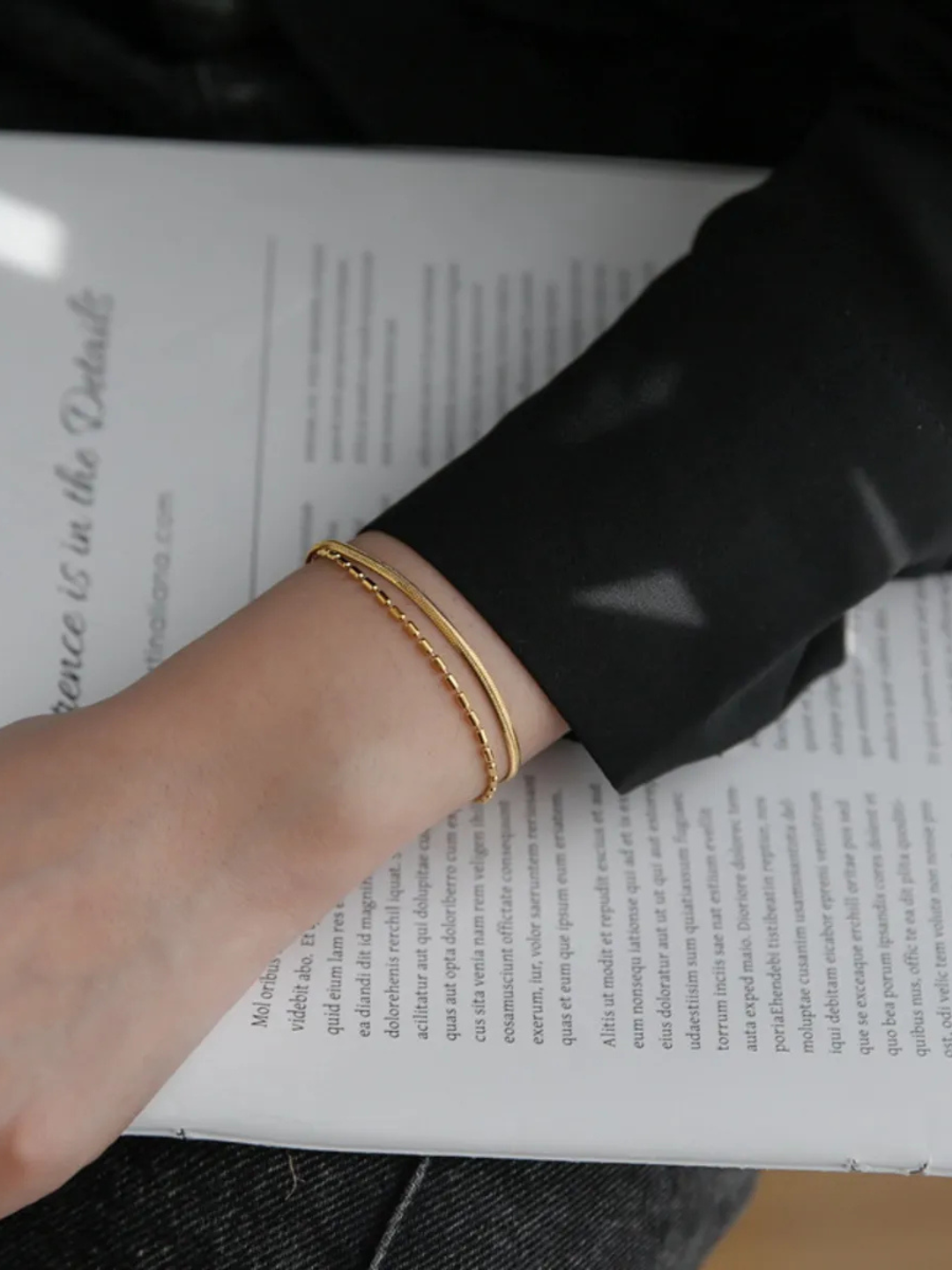 18KT Gold-Plated Snake & Bone Beads Chain Bracelet