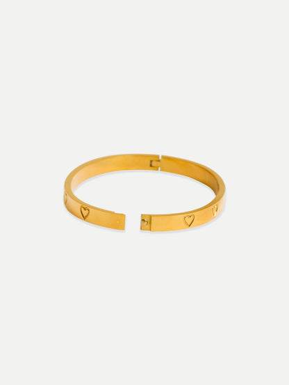 18KT Gold-Plated Women’s Heart Cuff Bangle Bracelet with Lock | Waterproof, Hypoallergenic, Tarnish-Free