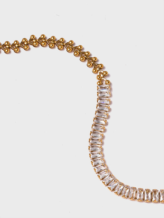 18KT Gold-Plated Women’s Half Gold Chain Bracelet with CZ Detailing &amp; T-Bar Toggle | Waterproof, Hypoallergenic, Tarnish-Free
