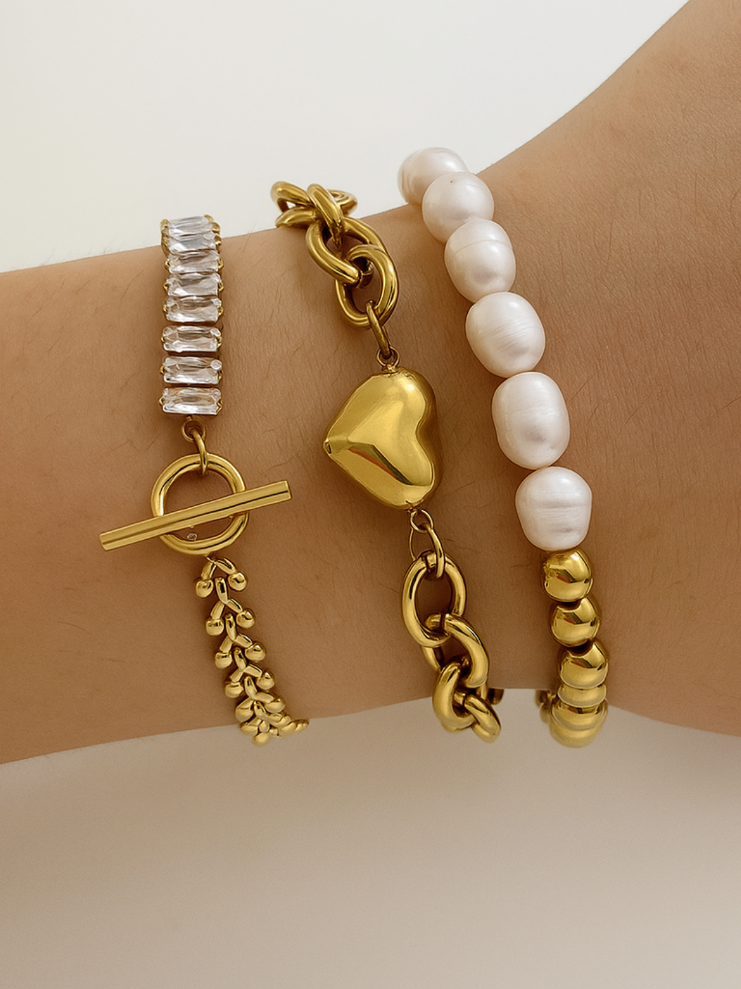 18KT Gold-Plated Half CZ & Half Gold Chain Bracelet