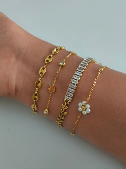 18KT Gold-Plated Half CZ & Half Gold Chain Bracelet