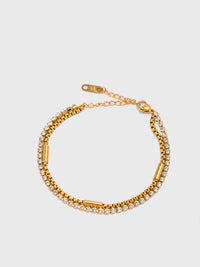 18KT Gold-Plated Women’s Layered Rolo &amp; Tennis Chain Bracelet with Lobster Clasp | Waterproof, Hypoallergenic, Tarnish-Free