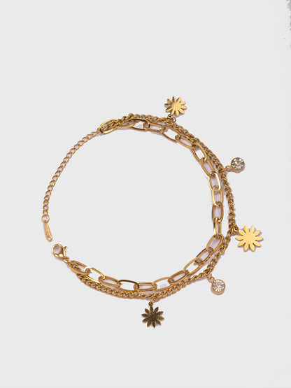18KT Gold-Plated Women’s Layered Curb Paperclip Chain Bracelet with Star CZ Charm Lobster Clasp | Waterproof, Hypoallergenic, Tarnish-Free