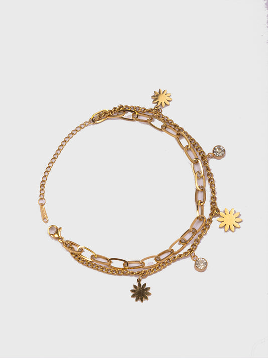 18KT Gold-Plated Women’s Layered Curb Paperclip Chain Bracelet with Star CZ Charm Lobster Clasp | Waterproof, Hypoallergenic, Tarnish-Free