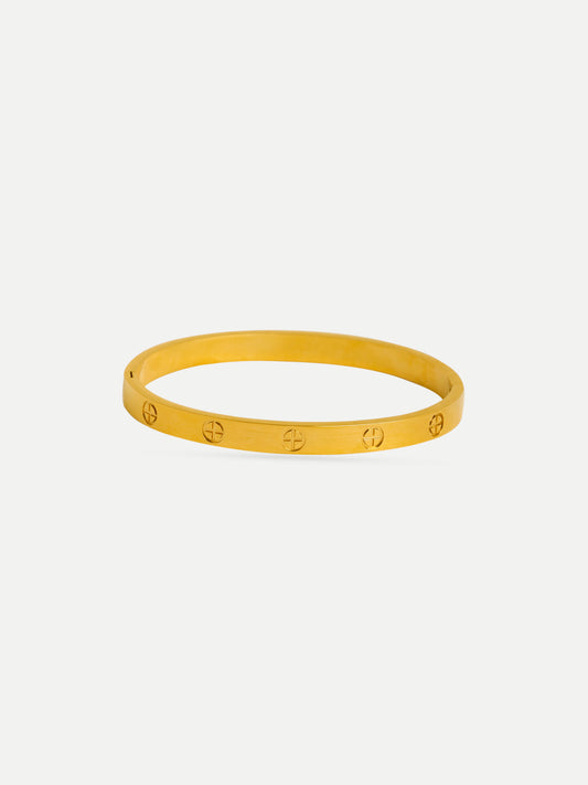 18KT Gold-Plated Women’s Love Screw Bangle Bracelet with Lock | Waterproof, Hypoallergenic, Tarnish-Free