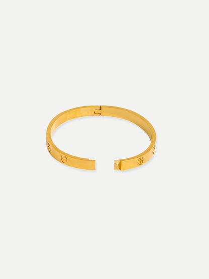 18KT Gold-Plated Women’s Love Screw Bangle Bracelet with Lock | Waterproof, Hypoallergenic, Tarnish-Free