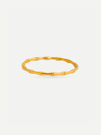 18KT Gold-Plated Women’s Bamboo Bangle Bracelet with Lock | Waterproof, Hypoallergenic, Tarnish-Free