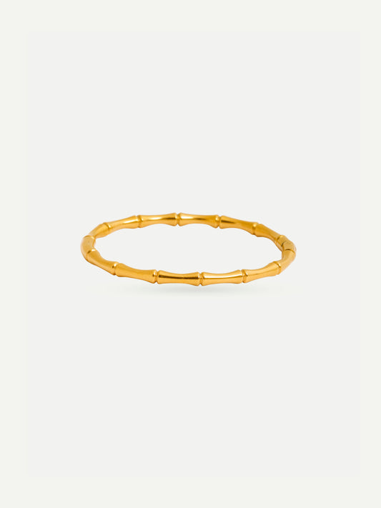 18KT Gold-Plated Women’s Bamboo Bangle Bracelet with Lock | Waterproof, Hypoallergenic, Tarnish-Free