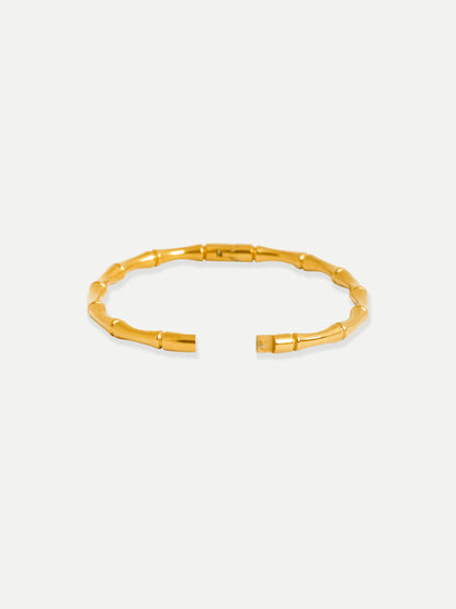 18KT Gold-Plated Women’s Bamboo Bangle Bracelet with Lock | Waterproof, Hypoallergenic, Tarnish-Free