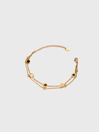 18KT Gold-Plated Women’s Layered Round &amp; Beaded Chain Bracelet with Lobster Clasp | Waterproof, Hypoallergenic, Tarnish-Free