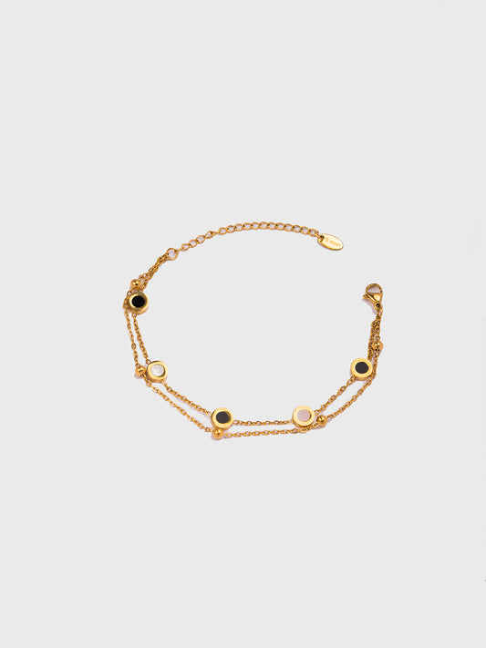 18KT Gold-Plated Women’s Layered Round &amp; Beaded Chain Bracelet with Lobster Clasp | Waterproof, Hypoallergenic, Tarnish-Free