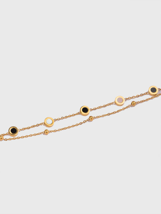 18KT Gold-Plated Women’s Layered Round &amp; Beaded Chain Bracelet with Lobster Clasp | Waterproof, Hypoallergenic, Tarnish-Free