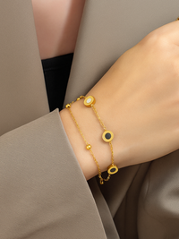 18KT Gold-Plated Layered Round and Beaded Chain Bracelet