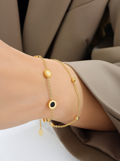 18KT Gold-Plated Layered Round and Beaded Chain Bracelet