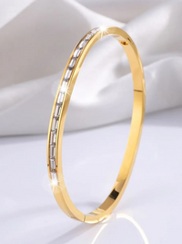 18KT Gold-Plated Women’s Rhinestones Bangle Bracelet with Lock | Waterproof, Hypoallergenic, Tarnish-Free